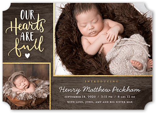 Naturally Heartfelt Boy Birth Announcement, Brown, 5x7 Flat, Pearl Shimmer Cardstock, Ticket