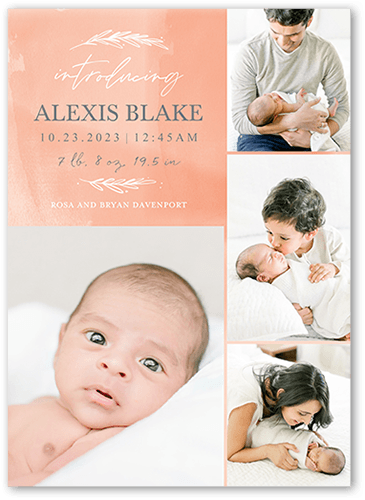 Watercolor Beginnings Birth Announcement, Beige, 5x7 Flat, Standard Smooth Cardstock, Square