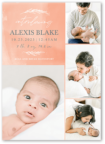 Watercolor Beginnings Birth Announcement, Beige, 5x7 Flat, Matte, Signature Smooth Cardstock, Square