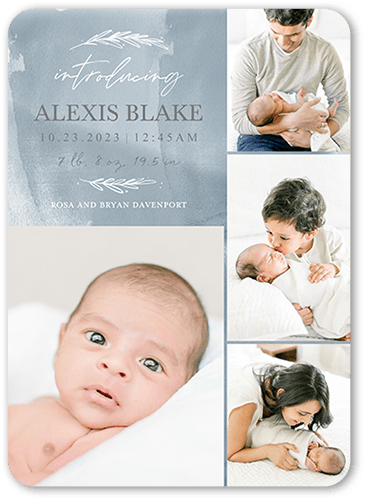 Watercolor Beginnings Birth Announcement, Rounded Corners