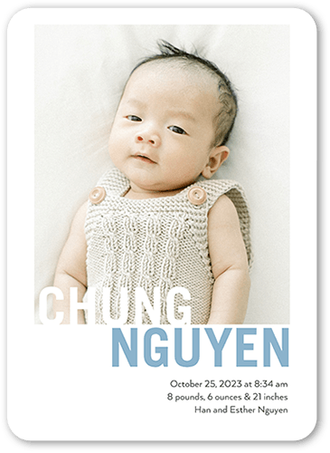 Namesake Overlay Birth Announcement, White, 5x7 Flat, Standard Smooth Cardstock, Rounded, White