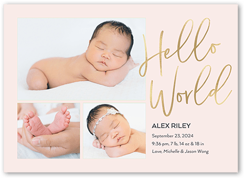 Welcome To The World Birth Announcement, Pink, 5x7 Flat, Luxe Double-Thick Cardstock, Square