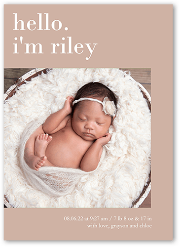 Hello I Am Birth Announcement, Brown, none, 5x7 Flat, Pearl Shimmer Cardstock, Square, Alpaca