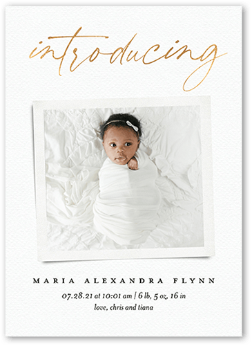 Introducing Memories Birth Announcement, White, 5x7 Flat, Matte, Signature Smooth Cardstock, Square