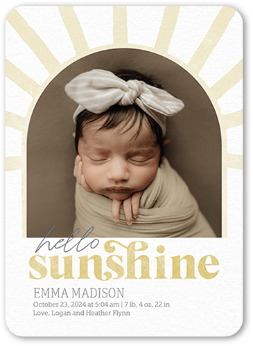 Sunny Rays Birth Announcement, Beige, 5x7 Flat, Standard Smooth Cardstock, Rounded, Champagne