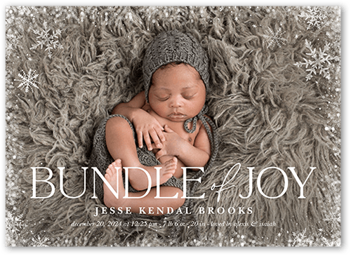 Bundled Joy Birth Announcement, White, 5x7 Flat, Matte, Signature Smooth Cardstock, Square, White