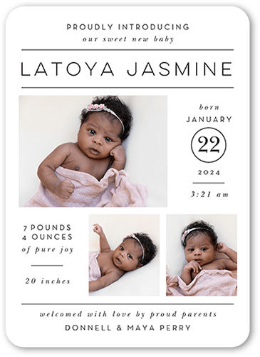 Proud Introduction Birth Announcement, White, 5x7 Flat, Matte, Signature Smooth Cardstock, Rounded