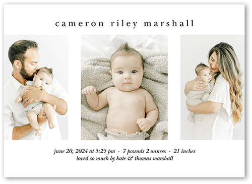 Essential Introduction Birth Announcement, White, 5x7 Flat, Matte, Signature Smooth Cardstock, Square