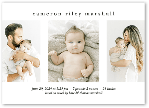 Essential Introduction Birth Announcement, White, 5x7 Flat, Luxe Double-Thick Cardstock, Square