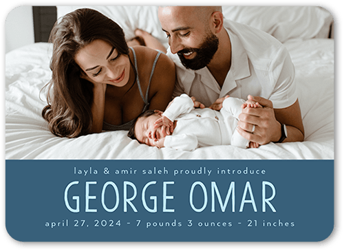 Bright Welcome Birth Announcement, none, Blue, 5x7 Flat, Standard Smooth Cardstock, Rounded