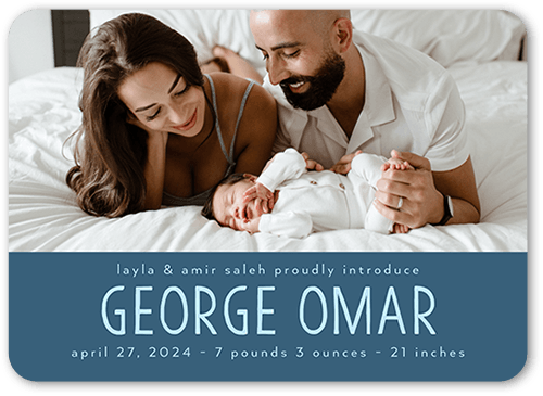 Bright Welcome Birth Announcement, none, Blue, 5x7 Flat, Matte, Signature Smooth Cardstock, Rounded