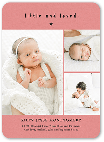 Little and Loved Birth Announcement, Pink, 5x7 Flat, Standard Smooth Cardstock, Rounded