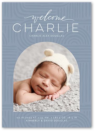 Patterned Arch Birth Announcement, Blue, 5x7 Flat, Standard Smooth Cardstock, Square