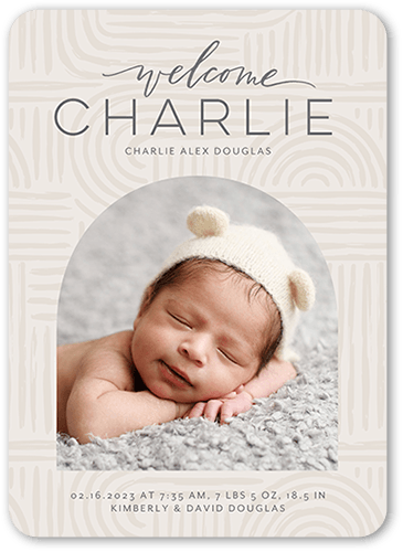 Patterned Arch Birth Announcement, Beige, 5x7 Flat, Matte, Signature Smooth Cardstock, Rounded, Wheat