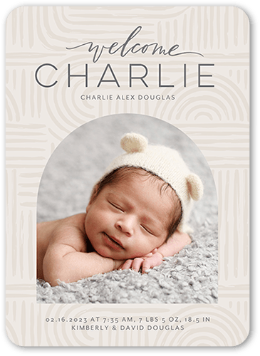 Patterned Arch Birth Announcement, Beige, 5x7 Flat, Standard Smooth Cardstock, Rounded