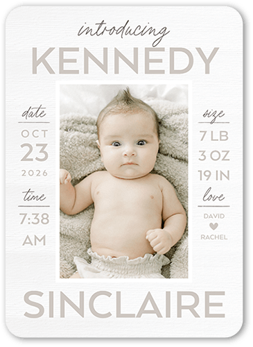 Stacked Stats Birth Announcement, White, 5x7 Flat, Matte, Signature Smooth Cardstock, Rounded