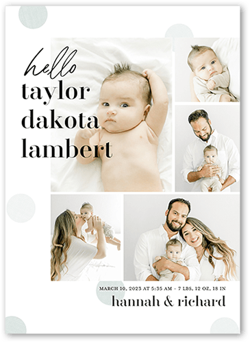 Gorgeous Moniker Birth Announcement, Green, 5x7 Flat, Pearl Shimmer Cardstock, Square