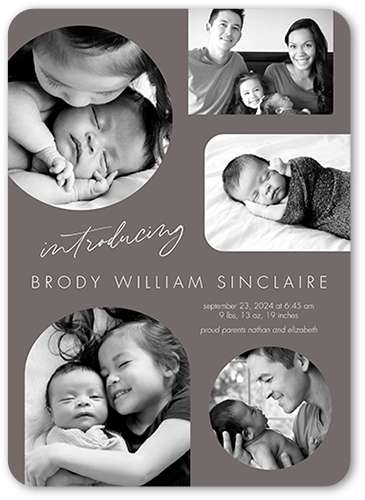 Classic Scrapbook Birth Announcement, Grey, 5x7 Flat, Standard Smooth Cardstock, Rounded