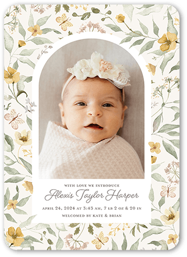 Buttercup Dreams Birth Announcement, White, 5x7 Flat, Matte, Signature Smooth Cardstock, Rounded