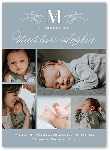 Elegant Character Birth Announcement, Grey, 5x7, Standard Smooth Cardstock, Square