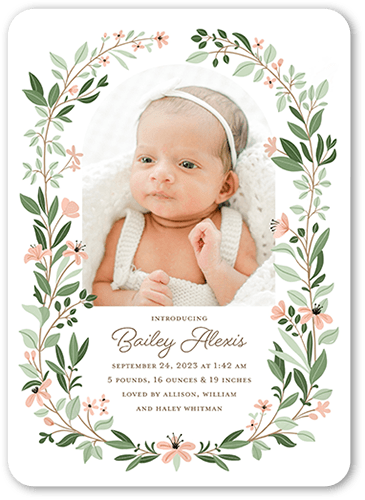 Grown Frame Birth Announcement, none, White, 5x7 Flat, 100% Recycled Cardstock ?, Rounded