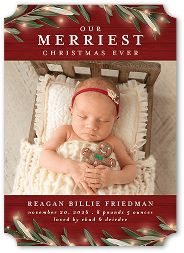 Our New Gift Birth Announcement, Red, 5x7 Flat, Write Your Own Greeting, Pearl Shimmer Cardstock, Ticket