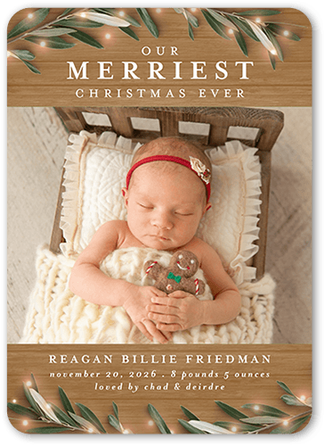 Our New Gift Birth Announcement, Beige, 5x7 Flat, Pearl Shimmer Cardstock, Rounded