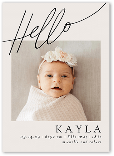 Elegant Howdy Birth Announcement, Grey, 5x7 Flat, Luxe Double-Thick Cardstock, Square