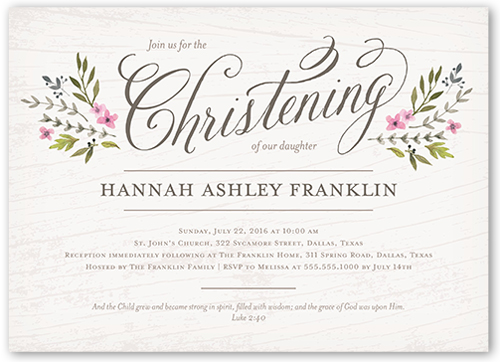 Blessed Branches Girl Baptism Invitation, Grey, Pearl Shimmer Cardstock, Square