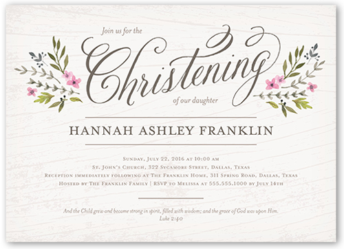 Blessed Branches Girl Baptism Invitation, Grey, 100% Recycled Cardstock , Square