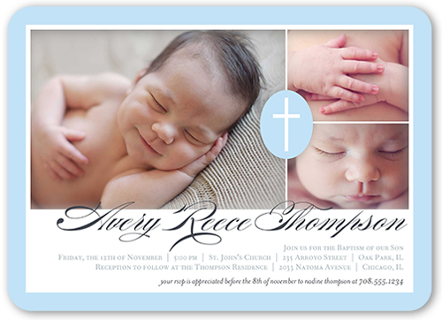 Faithful Cross Boy Baptism Invitation, Blue, Matte, Signature Smooth Cardstock, Rounded, Powder