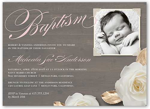 Woodgrain Girl Baptism Invitation, Brown, Matte, Signature Smooth Cardstock, Square