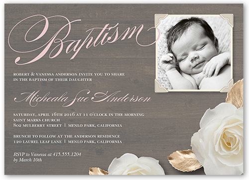 Woodgrain Girl Baptism Invitation, Brown, 100% Recycled Cardstock , Square, Taupe