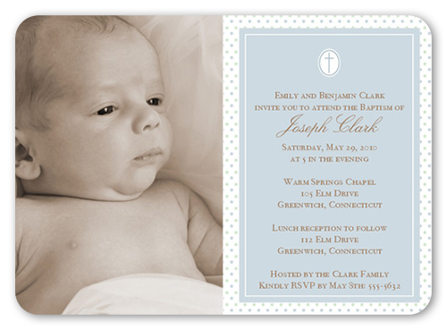 Seraphic Dots Slate Baptism Invitation, Grey, Pearl Shimmer Cardstock, Rounded