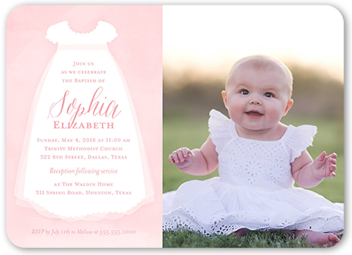 Little Christening Baptism Invitation, Pink, Standard Smooth Cardstock, Rounded