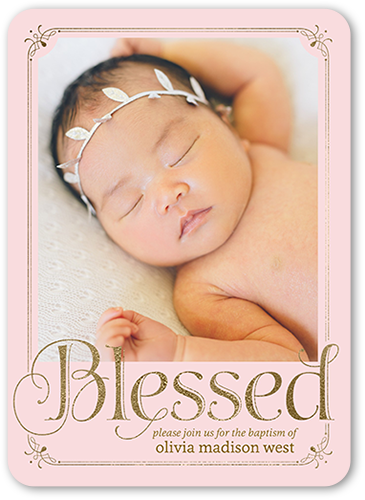 Boldly Blessed Girl Baptism Invitation, Pink, Matte, Signature Smooth Cardstock, Rounded