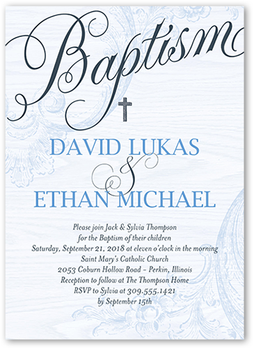 Bonded Christening Boy Baptism Invitation, Blue, Luxe Double-Thick Cardstock, Square