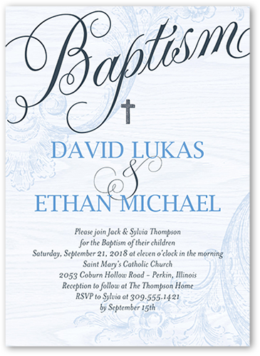 Bonded Christening Boy Baptism Invitation, Blue, Pearl Shimmer Cardstock, Square