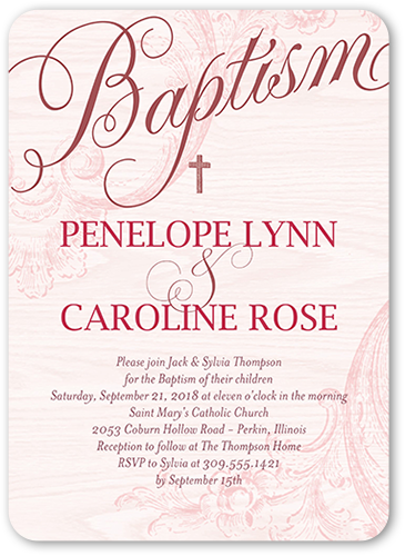 Bonded Christening Girl Baptism Invitation, Purple, Matte, Signature Smooth Cardstock, Rounded, Pomegranate