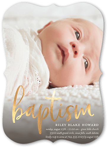 Crossed T Baptism Invitation, White, 5x7 Flat, Pearl Shimmer Cardstock, Bracket