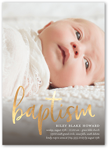 Crossed T Baptism Invitation, White, 5x7 Flat, Pearl Shimmer Cardstock, Square