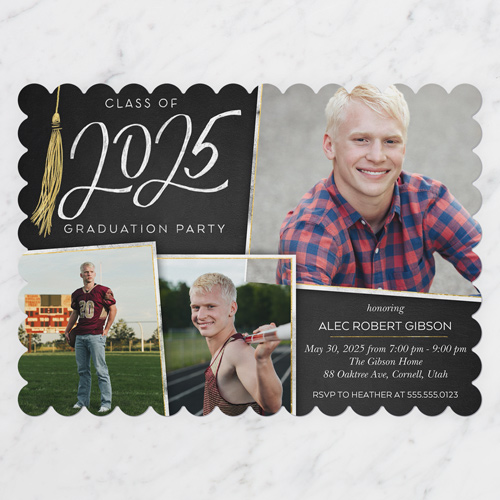 Extraordinary Tassel Graduation Invitation, Grey, 100% Recycled Cardstock , Scallop