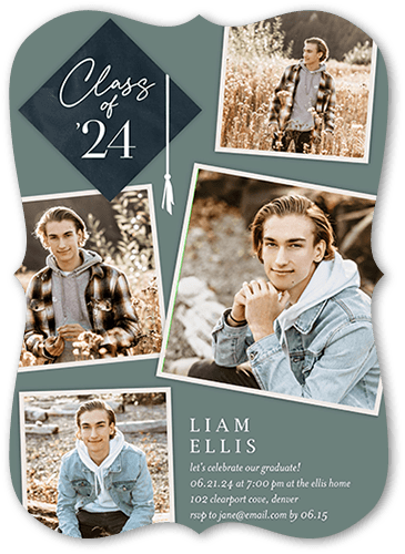 Tassel Snapshots Graduation Invitation, Green, none, 5x7 Flat, 100% Recycled Cardstock , Bracket