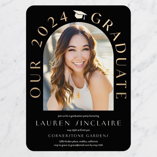 Arched Cap Graduation Invitation, Rounded Corners, -Black-5x7 Flat Card-2024
