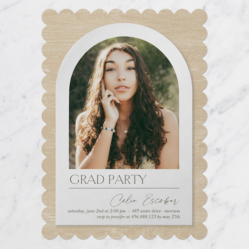Textured Arch Graduation Invitation, Beige, 5x7 Flat, Pearl Shimmer Cardstock, Scallop