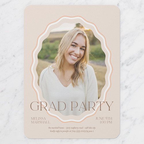 Wavy Elegance Graduation Invitation, Pink, 5x7 Flat, Pearl Shimmer Cardstock, Rounded