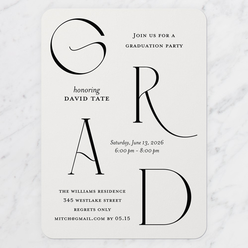 Elegant Layout Graduation Invitation, White, 5x7 Flat, Matte, Signature Smooth Cardstock, Rounded, Almond