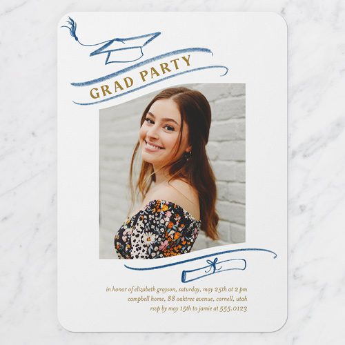 Inspirational Illustrations Graduation Invitation, White, 5x7 Flat, Matte, Signature Smooth Cardstock, Rounded, White