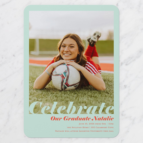 Type Overlay Graduation Invitation, Green, 5x7 Flat, Standard Smooth Cardstock, Rounded, Juniper