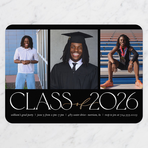 Class Classic Graduation Invitation, Black, 5x7 Flat, 100% Recycled Cardstock , Rounded, Black